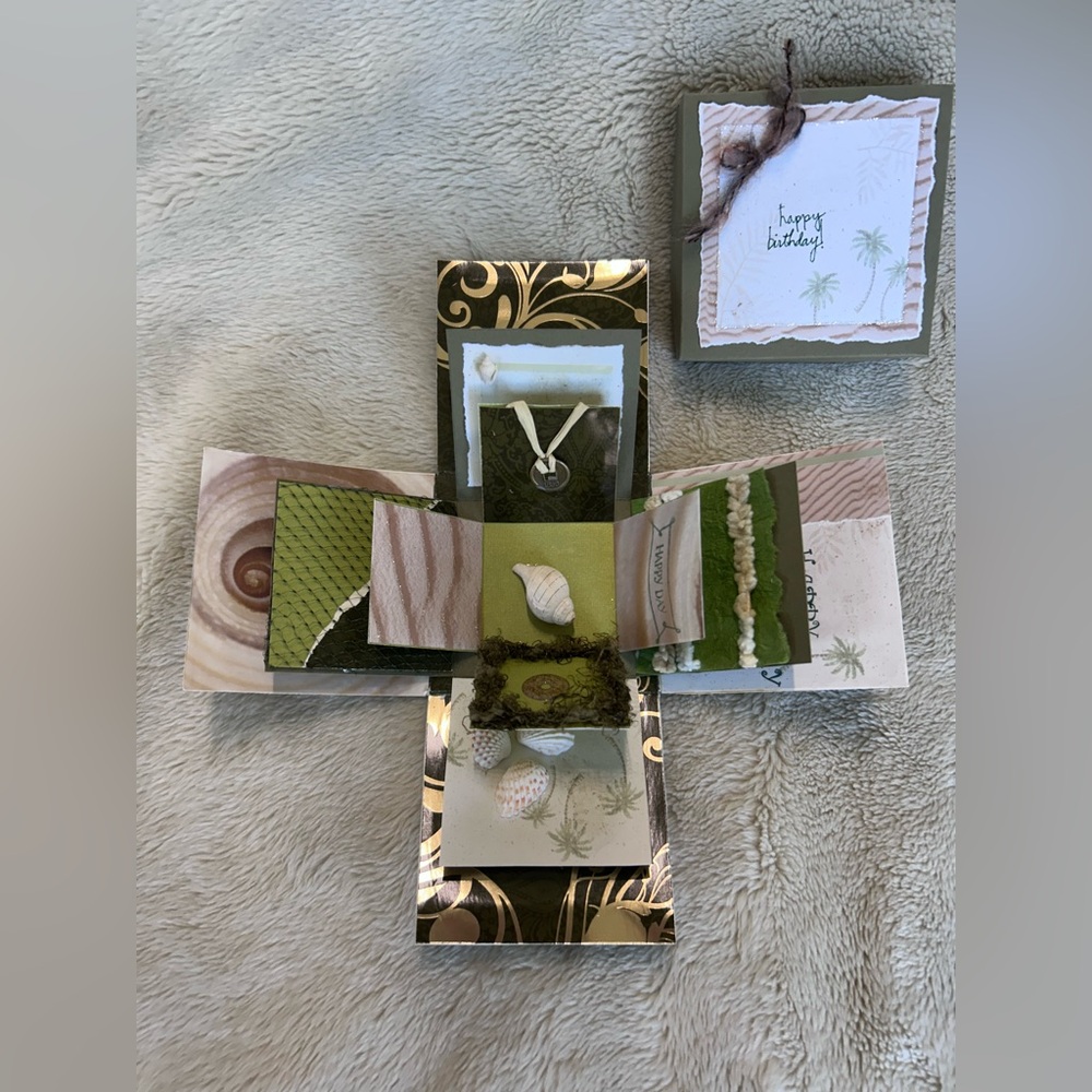 Handcrafted Green and Gold Explosion elegant seashore  Box birthday card